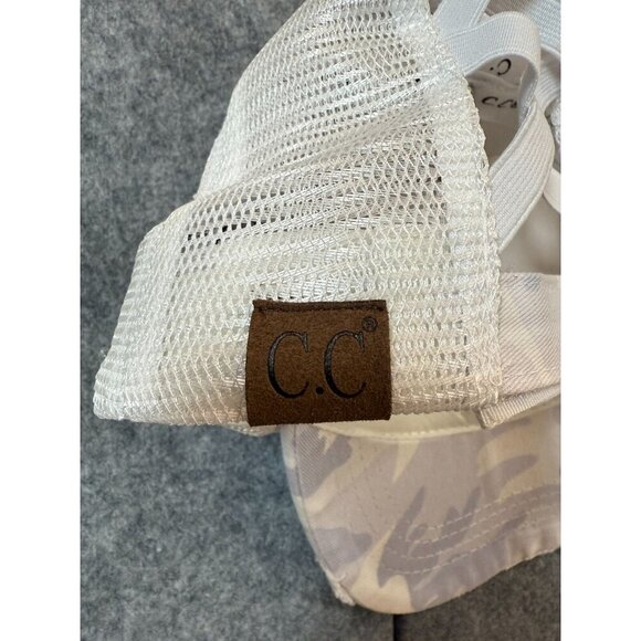 C.C Exclusives Happy Camper Baseball Cap Womens OS White Criss Cross Trucker Hat - Picture 5 of 8
